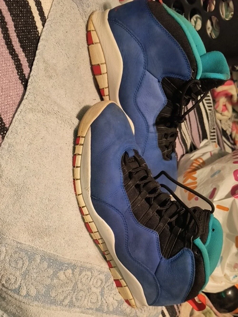 Jordan Blue Black Teal Sneakers with Orange Pull Tab